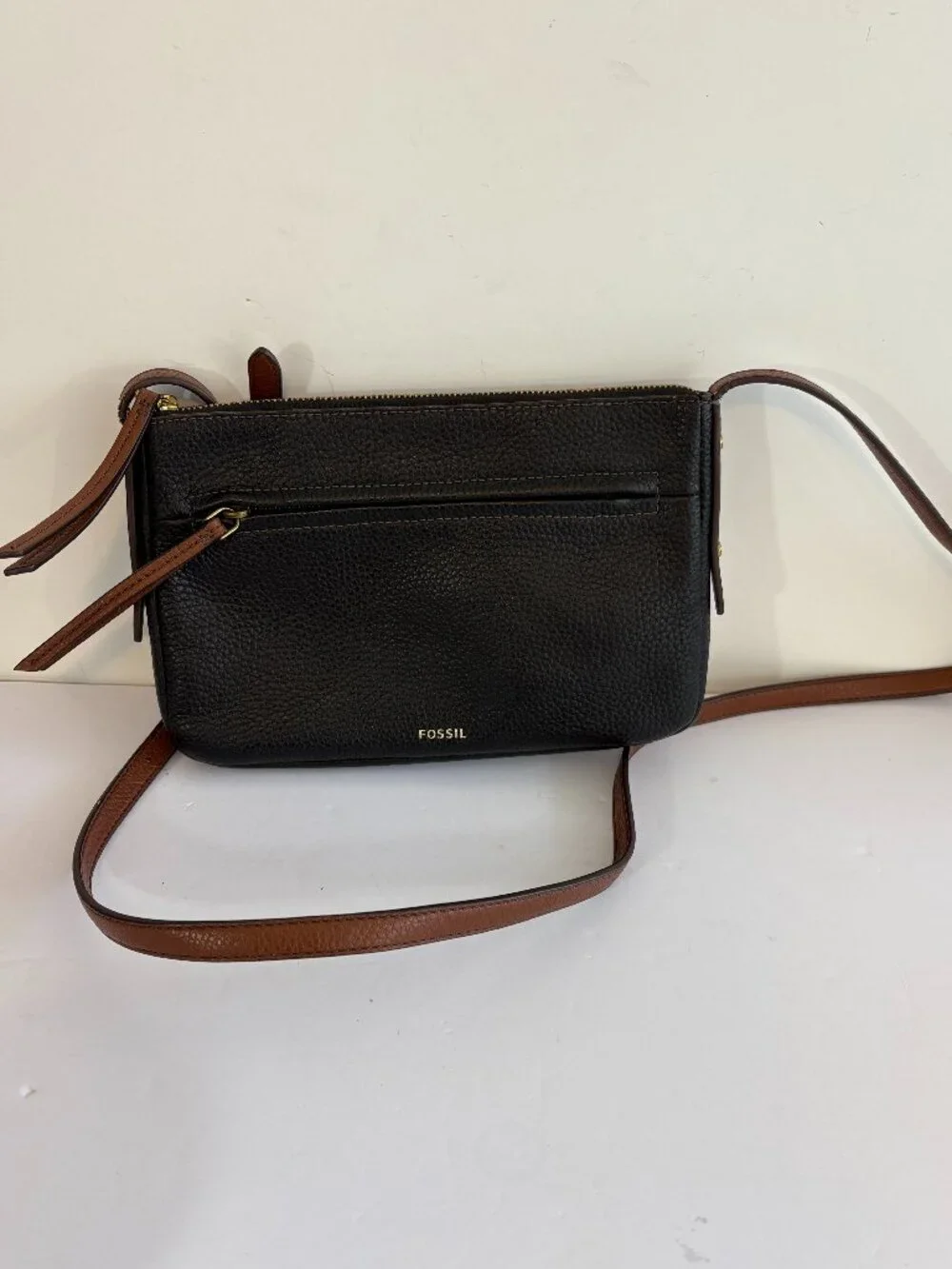 Fossil Black & Brown Leather Crossbody Purse